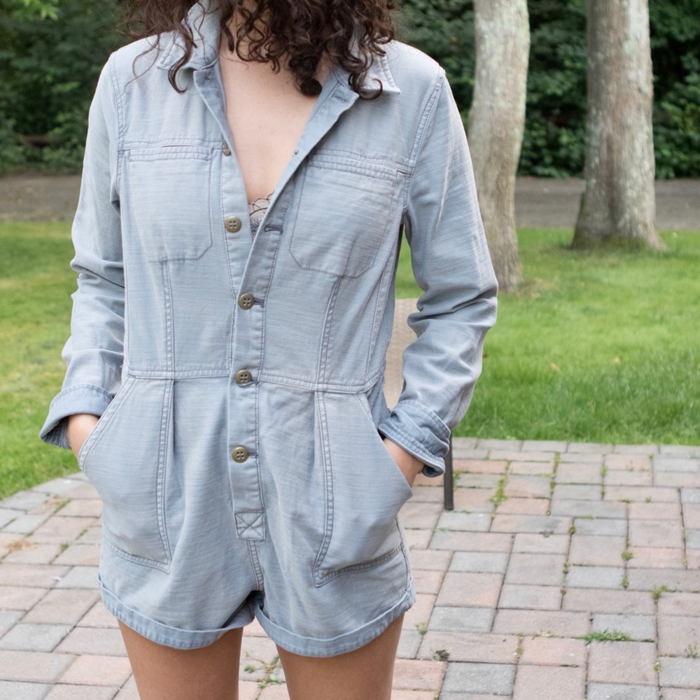 Free People Denim Romper Jumpsuit